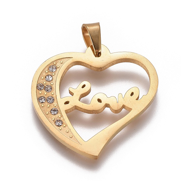 PandaHall 304 Stainless Steel Pendants, Cut-Out, with Rhinestone, Heart with Word Love, For Valentine's Day, Golden, 27.5x28x2mm, Hole..., Clear
PandaHall 304 Stainless Steel Pendants, Cut-Out, with Rhinestone, Heart with Word Love, For Valentine's Day, Golden, 27.5x28x2mm, Hole..., Clear