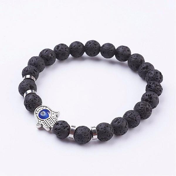 PandaHall Natural Lava Rock Stretch Bracelets, with Tibetan Style Frame Links and Evil Eye Lampwork Round Bead, Hamsa Hand/Hand of..., Black
PandaHall Natural Lava Rock Stretch Bracelets, with Tibetan Style Frame Links and Evil Eye Lampwork Round Bead, Hamsa Hand/Hand of..., Black