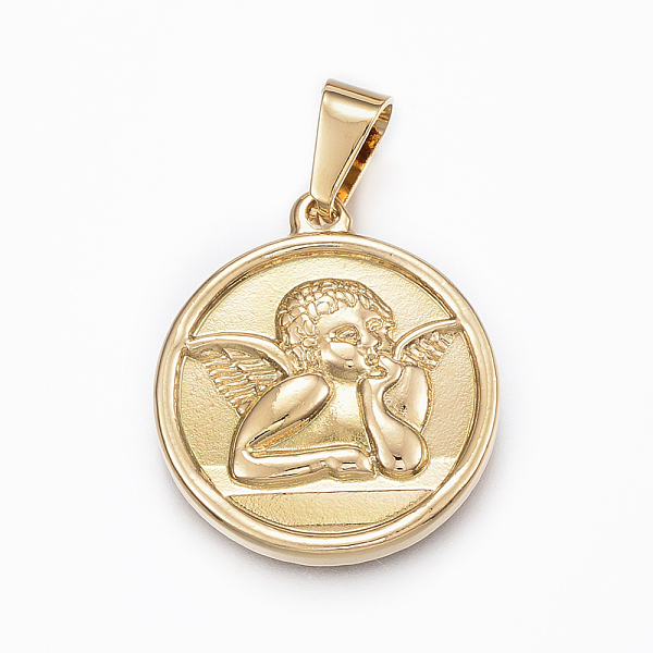 PandaHall 304 Stainless Steel Angel Pendants, Flat Round with Cupid/Cherub, Golden, 29x25x3.5mm, Hole: 9x5mm 304 Stainless Steel Flat Round
PandaHall 304 Stainless Steel Angel Pendants, Flat Round with Cupid/Cherub, Golden, 29x25x3.5mm, Hole: 9x5mm 304 Stainless Steel Flat Round