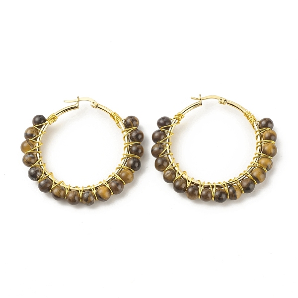 PandaHall Natural Tiger Eye Beaded Hoop Earrings for Women, Real 18K Gold Plated Wire Wrap Big Circle Hoop Earrings, 47~49x51~52x6~6.6mm...
PandaHall Natural Tiger Eye Beaded Hoop Earrings for Women, Real 18K Gold Plated Wire Wrap Big Circle Hoop Earrings, 47~49x51~52x6~6.6mm...