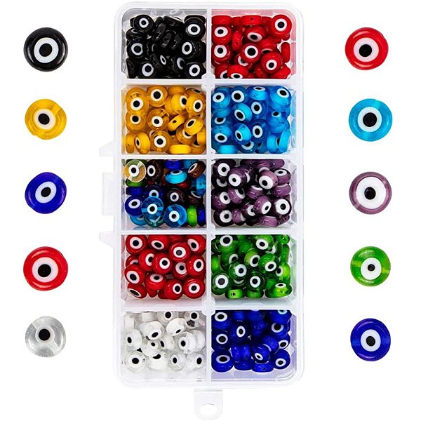 PandaHall Handmade Evil Eye Lampwork Bead, Flat Round, Mixed Color, 8x3.2~4mm, Hole: 1mm Lampwork Evil Eye Multicolor
PandaHall Handmade Evil Eye Lampwork Bead, Flat Round, Mixed Color, 8x3.2~4mm, Hole: 1mm Lampwork Evil Eye Multicolor