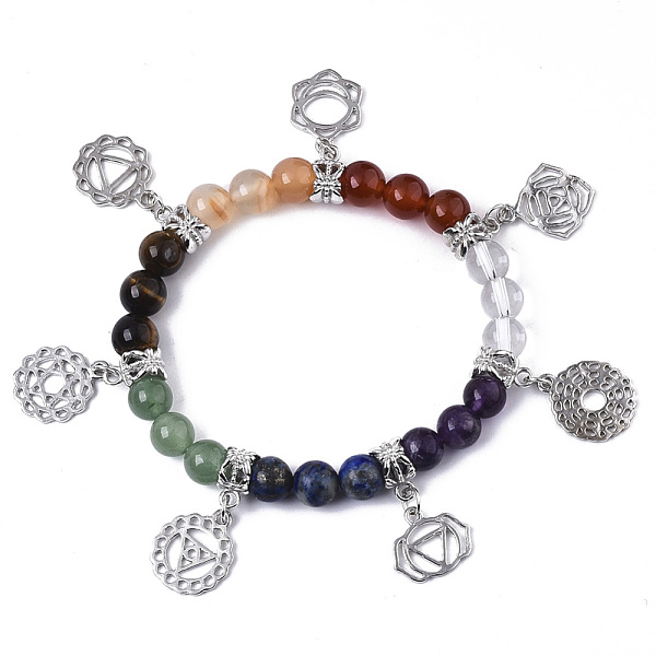PandaHall Chakra Jewelry, Round Natural & Synthetic Mixed Gemstone Charm Bracelets, Stretch Beaded Bracelets, with Platinum Plated Alloy..., Multicolor
PandaHall Chakra Jewelry, Round Natural & Synthetic Mixed Gemstone Charm Bracelets, Stretch Beaded Bracelets, with Platinum Plated Alloy..., Multicolor