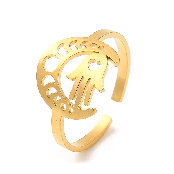 PandaHall 304 Stainless Steel Open Cuff Ring, Hollow Moon Phase & Hamsa Hand, Golden, US Size 8 1/4(18.3mm) 304 Stainless Steel Hamsa Hand
PandaHall 304 Stainless Steel Open Cuff Ring, Hollow Moon Phase & Hamsa Hand, Golden, US Size 8 1/4(18.3mm) 304 Stainless Steel Hamsa Hand