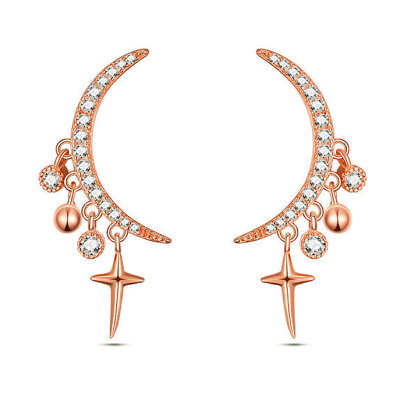 PandaHall SHEGRACE Brass Dangle Stud Earrings, Asymmetrical Earrings, with 925 Sterling Silver Pins and Grade AAA Cubic Zirconia, Moon with...
PandaHall SHEGRACE Brass Dangle Stud Earrings, Asymmetrical Earrings, with 925 Sterling Silver Pins and Grade AAA Cubic Zirconia, Moon with...