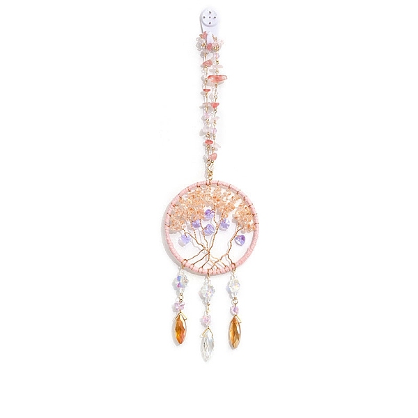 PandaHall Natural Rose Quartz Chips Flat Round with Tree of Life Pendant Decorations, with Glass Horse Eye/Heart/Flower Bead, for Home, Car...
PandaHall Natural Rose Quartz Chips Flat Round with Tree of Life Pendant Decorations, with Glass Horse Eye/Heart/Flower Bead, for Home, Car...