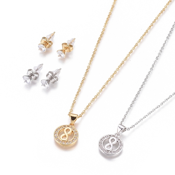 PandaHall 304 Stainless Steel Jewelry Sets, Brass Micro Pave Cubic Zirconia Pendant Necklaces and 304 Stainless Stud Earrings, with Plastic..., Clear
PandaHall 304 Stainless Steel Jewelry Sets, Brass Micro Pave Cubic Zirconia Pendant Necklaces and 304 Stainless Stud Earrings, with Plastic..., Clear