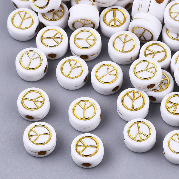 PandaHall Opaque Acrylic Beads, Flat Round with Peace Sign, Golden Plated, White, 7x4mm, Hole: 1.6mm, about 3700pcs/500g Acrylic Flat Round...
PandaHall Opaque Acrylic Beads, Flat Round with Peace Sign, Golden Plated, White, 7x4mm, Hole: 1.6mm, about 3700pcs/500g Acrylic Flat Round...