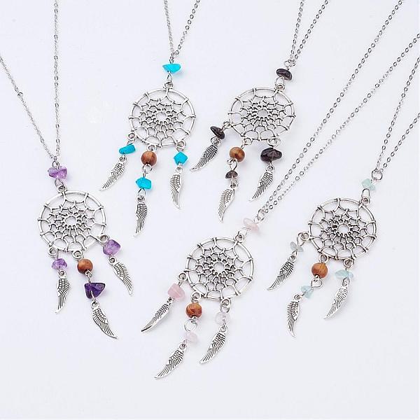 PandaHall Alloy Pendant Necklaces, Woven Net/Web with Feather, with Mixed Stone Beads and Brass Chain, Antique Silver & Platinum, 15.9 inch...
PandaHall Alloy Pendant Necklaces, Woven Net/Web with Feather, with Mixed Stone Beads and Brass Chain, Antique Silver & Platinum, 15.9 inch...