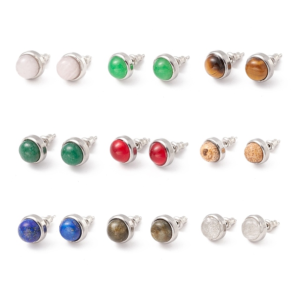 PandaHall Natural Gemstone Half Round Stud Earrings, 304 Stainless Steel Jewelry for Women, Stainless Steel Color, 10mm, Pin: 0.8mm Mixed...
PandaHall Natural Gemstone Half Round Stud Earrings, 304 Stainless Steel Jewelry for Women, Stainless Steel Color, 10mm, Pin: 0.8mm Mixed...