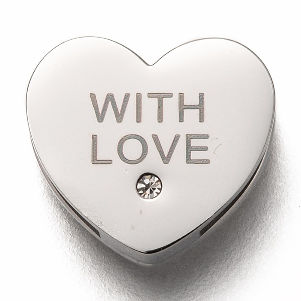 PandaHall 304 Stainless Steel Slide Charms, with Crystal Rhinestone, Heart with Word Love, Stainless Steel Color, 11.5x13x3.5mm, Hole: 8x1mm..., Clear
PandaHall 304 Stainless Steel Slide Charms, with Crystal Rhinestone, Heart with Word Love, Stainless Steel Color, 11.5x13x3.5mm, Hole: 8x1mm..., Clear