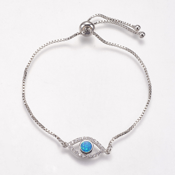 PandaHall Adjustable Brass Bolo Bracelets, Slider Bracelets, with Synthetic Opal and Cubic Zirconia, Eye, Platinum, Deep Sky Blue, 8-3/4...
PandaHall Adjustable Brass Bolo Bracelets, Slider Bracelets, with Synthetic Opal and Cubic Zirconia, Eye, Platinum, Deep Sky Blue, 8-3/4...