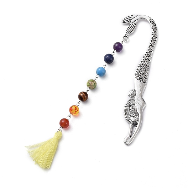 PandaHall Tibetan Style Alloy Bookmarks, with Gemstone Beads Chains, Cotton Thread Tassel Pendant Decorations, Mermaid, Yellow, 165mm Mixed...
PandaHall Tibetan Style Alloy Bookmarks, with Gemstone Beads Chains, Cotton Thread Tassel Pendant Decorations, Mermaid, Yellow, 165mm Mixed...
