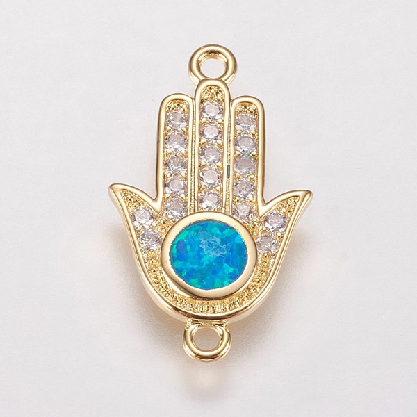 PandaHall Brass Micro Pave Cubic Zirconia Links, with Synthetic Opal, Hamsa Hand/Hand of Fatima/Hand of Miriam, Golden, Deep Sky Blue...
PandaHall Brass Micro Pave Cubic Zirconia Links, with Synthetic Opal, Hamsa Hand/Hand of Fatima/Hand of Miriam, Golden, Deep Sky Blue...