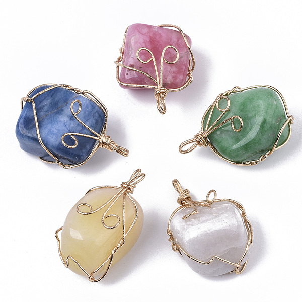 PandaHall Dyed Natural White Jade Wire Wrapped Pendants, with Light Gold Plated Iron Wire, Nuggets, Mixed Color, 37~50x25~30x19~25mm, Hole..., Multicolor
PandaHall Dyed Natural White Jade Wire Wrapped Pendants, with Light Gold Plated Iron Wire, Nuggets, Mixed Color, 37~50x25~30x19~25mm, Hole..., Multicolor