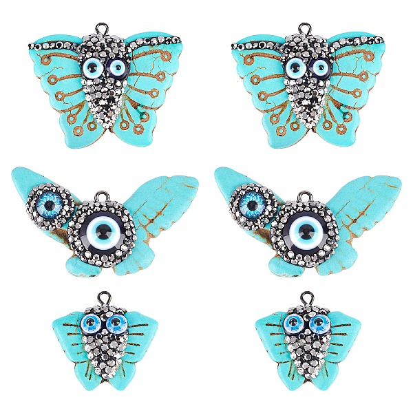 PandaHall 6Pcs 3 Style Synthetic Turquoise Pendants, with Polymer Clay Rhinestones, Evil Eye Resin and Gunmetal Iron Loop, Dyed, Butterfly..., Green
PandaHall 6Pcs 3 Style Synthetic Turquoise Pendants, with Polymer Clay Rhinestones, Evil Eye Resin and Gunmetal Iron Loop, Dyed, Butterfly..., Green