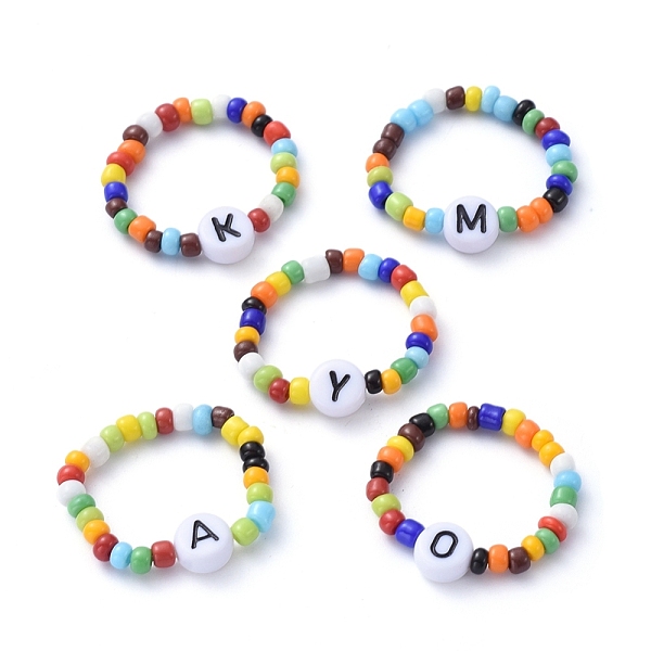 PandaHall Glass Seed Beads Stretch Finger Rings, with Letter Acrylic Beads, Mixed Color, Size 10, Inner Diameter: 20mm Glass Multicolor
PandaHall Glass Seed Beads Stretch Finger Rings, with Letter Acrylic Beads, Mixed Color, Size 10, Inner Diameter: 20mm Glass Multicolor