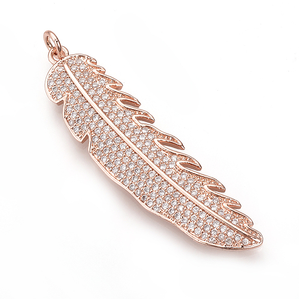 PandaHall Brass Micro Pave Cubic Zirconia Pendants, with Jump Rings, Feather, Rose Gold, 46.5x12x2mm, Hole: 3mm Brass+Cubic Zirconia Feather
PandaHall Brass Micro Pave Cubic Zirconia Pendants, with Jump Rings, Feather, Rose Gold, 46.5x12x2mm, Hole: 3mm Brass+Cubic Zirconia Feather