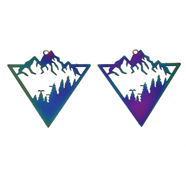 PandaHall Ion Plating(IP) 201 Stainless Steel Filigree Pendants, Etched Metal Embellishments, Triangle with Mountains, Rainbow Color...
PandaHall Ion Plating(IP) 201 Stainless Steel Filigree Pendants, Etched Metal Embellishments, Triangle with Mountains, Rainbow Color...