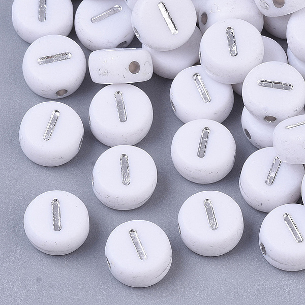 PandaHall Plating Acrylic Beads, Silver Metal Enlaced, Horizontal Hole, Flat Round with Letter, White, Letter.I, 7x4mm, Hole: 1.2mm Acrylic...
PandaHall Plating Acrylic Beads, Silver Metal Enlaced, Horizontal Hole, Flat Round with Letter, White, Letter.I, 7x4mm, Hole: 1.2mm Acrylic...