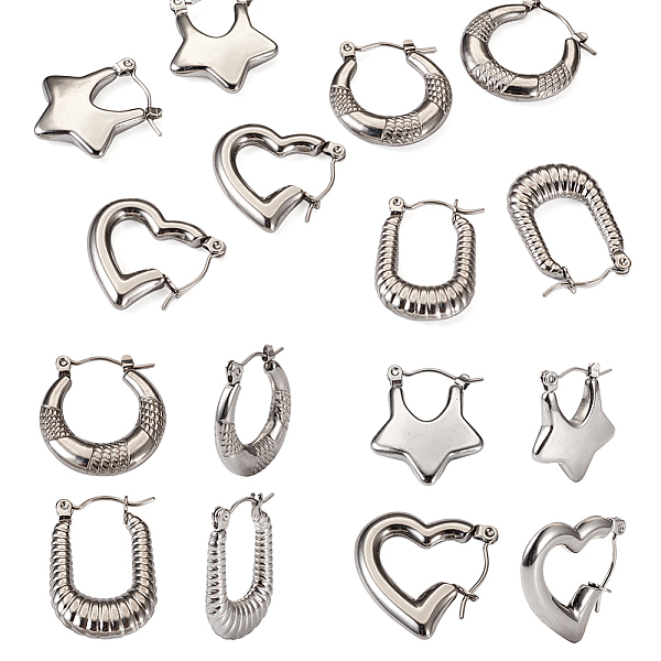 PandaHall 4 Pairs 4 Style Star & Rectangle & Heart & Croissant 304 Stainless Steel Hoop Earrings for Women, Stainless Steel Color...
PandaHall 4 Pairs 4 Style Star & Rectangle & Heart & Croissant 304 Stainless Steel Hoop Earrings for Women, Stainless Steel Color...
