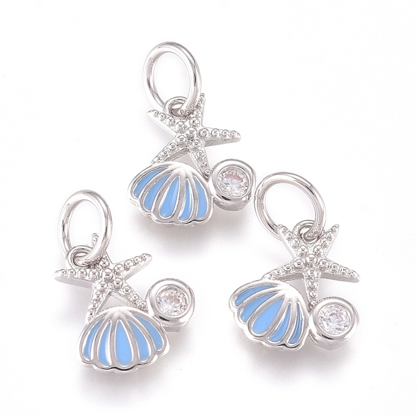 PandaHall Brass Charms, with Micro Pave Cubic Zirconia, Enamel and Jump Rings, Starfish with Scallop, Clear & Sky Blue, Platinum, 10x8x2mm...
PandaHall Brass Charms, with Micro Pave Cubic Zirconia, Enamel and Jump Rings, Starfish with Scallop, Clear & Sky Blue, Platinum, 10x8x2mm...