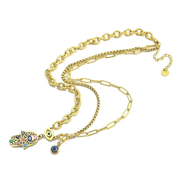 PandaHall Enamel Hamsa Hand & Resin Evil Eye Pendant Necklace with Cubic Zirconia, with Ion Plating(IP) 304 Stainless Steel Chains, Golden...
PandaHall Enamel Hamsa Hand & Resin Evil Eye Pendant Necklace with Cubic Zirconia, with Ion Plating(IP) 304 Stainless Steel Chains, Golden...