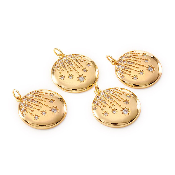 PandaHall Brass Micro Pave Cubic Zirconia Pendants, with Jump Rings, Flat Round with Star, Clear, Real 18K Gold Plated, 22x20x3.5mm, Hole...
PandaHall Brass Micro Pave Cubic Zirconia Pendants, with Jump Rings, Flat Round with Star, Clear, Real 18K Gold Plated, 22x20x3.5mm, Hole...
