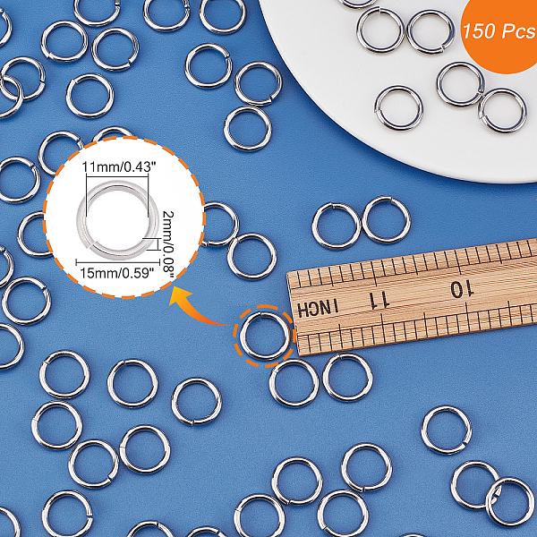 PandaHall CHGCRAFT 150Pcs 304 Stainless Steel Open Jump Rings, Stainless Steel Color, 12 Gauge, 15x2mm, Hole: 11mm, Inner Diameter: 11mm 304...
PandaHall CHGCRAFT 150Pcs 304 Stainless Steel Open Jump Rings, Stainless Steel Color, 12 Gauge, 15x2mm, Hole: 11mm, Inner Diameter: 11mm 304...