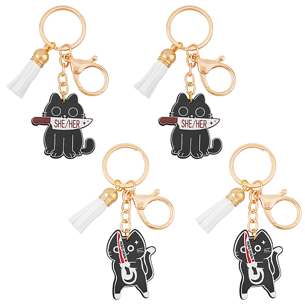 PandaHall 4Pcs 2 Styles Acrylic & Suede Tassel Pendant Keychain, with Alloy Keychain Clasps, Cat with Knife, Golden, 100~103mm, 2pcs/style..., Black
PandaHall 4Pcs 2 Styles Acrylic & Suede Tassel Pendant Keychain, with Alloy Keychain Clasps, Cat with Knife, Golden, 100~103mm, 2pcs/style..., Black
