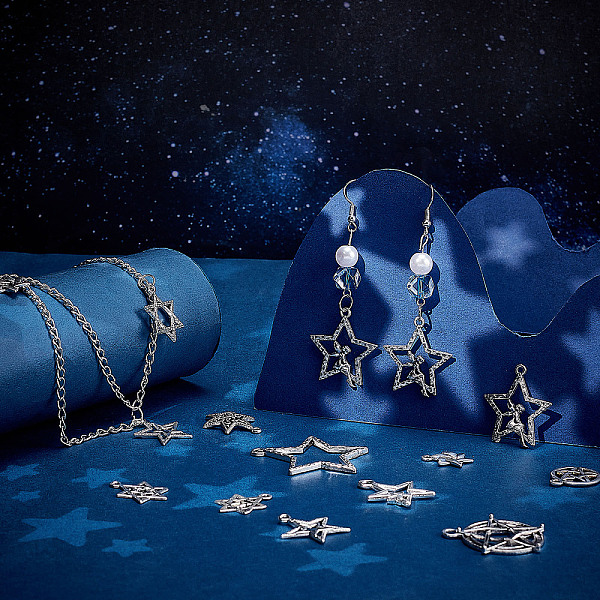 PandaHall 90pcs 10 Style Tibetan Style Alloy Pendants, Star, Antique Silver, 17~37.5x12.5~35x1.5~3mm, Hole: 1.5~3mm, 10pcs/style Alloy...
PandaHall 90pcs 10 Style Tibetan Style Alloy Pendants, Star, Antique Silver, 17~37.5x12.5~35x1.5~3mm, Hole: 1.5~3mm, 10pcs/style Alloy...