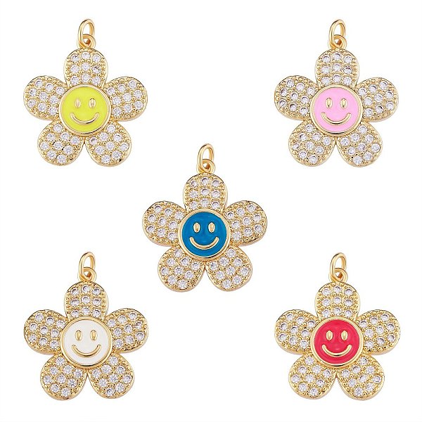 PandaHall 5Pcs 5 Colors Brass Micro Pave Clear Cubic Zirconia Pendants, with Enamel and Jump Rings, Long-Lasting Plated, Flower with Smiling..., Multicolor
PandaHall 5Pcs 5 Colors Brass Micro Pave Clear Cubic Zirconia Pendants, with Enamel and Jump Rings, Long-Lasting Plated, Flower with Smiling..., Multicolor