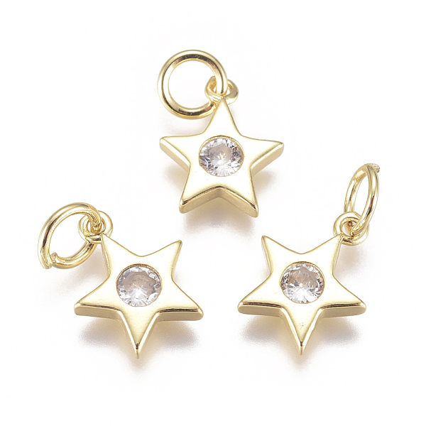 PandaHall Brass Micro Pave Cubic Zirconia Charms, with Jump Ring, Long-Lasting Plated, Star, Real 18K Gold Plated, Clear, 10x9x2mm, Hole...
PandaHall Brass Micro Pave Cubic Zirconia Charms, with Jump Ring, Long-Lasting Plated, Star, Real 18K Gold Plated, Clear, 10x9x2mm, Hole...