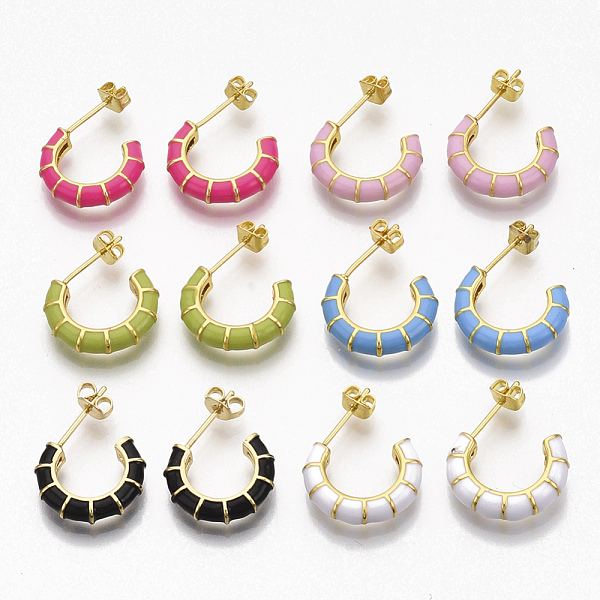 PandaHall Brass Stud Earrings, Half Hoop Earrings, with Enamel and Earring Backs, Real 18K Gold Plated, Bamboo Shape, Mixed Color..., Multicolor
PandaHall Brass Stud Earrings, Half Hoop Earrings, with Enamel and Earring Backs, Real 18K Gold Plated, Bamboo Shape, Mixed Color..., Multicolor