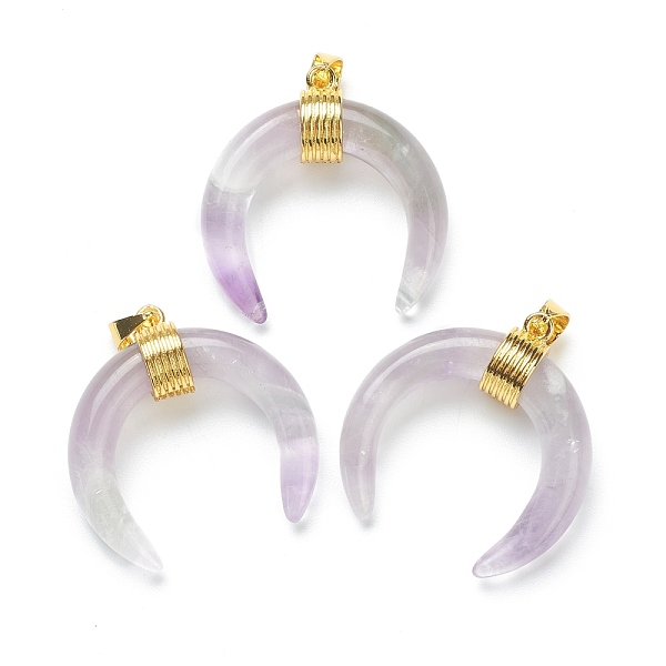 PandaHall Natural Amethyst Pendants, with Golden Brass Findings, Double Horn/Crescent Moon, 31~33x30x10mm, Hole: 6x4mm Amethyst Moon
PandaHall Natural Amethyst Pendants, with Golden Brass Findings, Double Horn/Crescent Moon, 31~33x30x10mm, Hole: 6x4mm Amethyst Moon