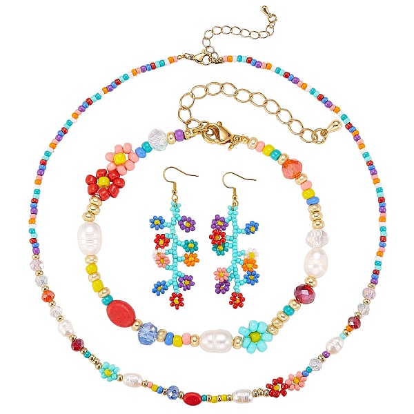 PandaHall Natural Pearl & Glass Seed Beaded Necklace & Bracelet & Dangle Earrings, 304 Stainless Steel Wire Wrap Flower Jewelry Set for...
PandaHall Natural Pearl & Glass Seed Beaded Necklace & Bracelet & Dangle Earrings, 304 Stainless Steel Wire Wrap Flower Jewelry Set for...