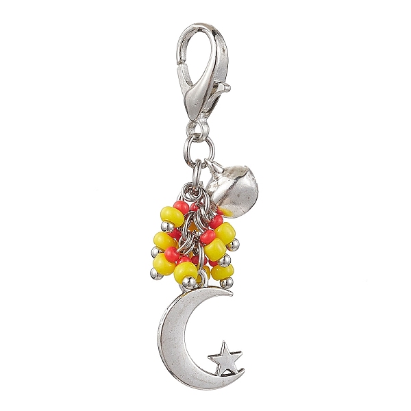 PandaHall Baking Paint Glass Seed Pendant Decorations, with Tibetan Style Alloy Charms, Moon, 47mm, Pendants: 30mm long, Moon: 17x11x1mm..., Orange
PandaHall Baking Paint Glass Seed Pendant Decorations, with Tibetan Style Alloy Charms, Moon, 47mm, Pendants: 30mm long, Moon: 17x11x1mm..., Orange