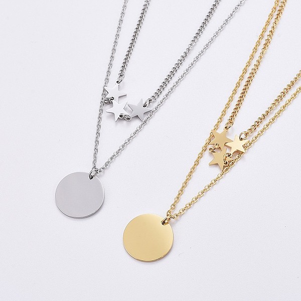 PandaHall 304 Stainless Steel Double Layer Necklaces, with Lobster Claw Clasps, Flat Round with Star, Mixed Color, 16.2 inch(41.3cm), 1~2mm...
PandaHall 304 Stainless Steel Double Layer Necklaces, with Lobster Claw Clasps, Flat Round with Star, Mixed Color, 16.2 inch(41.3cm), 1~2mm...