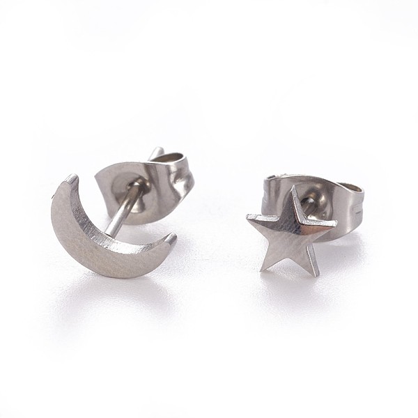 PandaHall 304 Stainless Steel Stud Earrings, Hypoallergenic Earrings, with Ear Nuts/Earring Back, Moon & Star, Stainless Steel Color, 8x5mm...
PandaHall 304 Stainless Steel Stud Earrings, Hypoallergenic Earrings, with Ear Nuts/Earring Back, Moon & Star, Stainless Steel Color, 8x5mm...