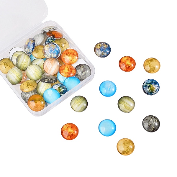 PandaHall Luminous Glass Cabochons, Planet Pattern, Half Round, Mixed Color, 14x5mm, 50pcs/box Glass Half Round Multicolor
PandaHall Luminous Glass Cabochons, Planet Pattern, Half Round, Mixed Color, 14x5mm, 50pcs/box Glass Half Round Multicolor