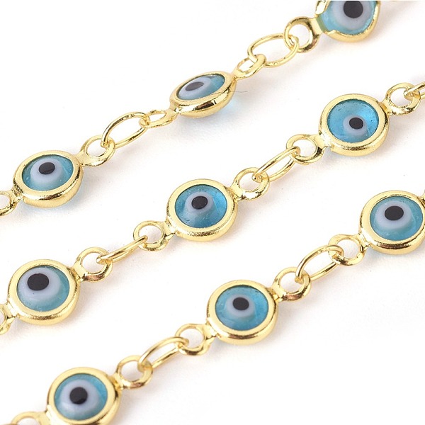 PandaHall 3.28 Feet Handmade Evil Eye Lampwork Link Chains, Soldered, with Brass Findings, Long-Lasting Plated, Flat Round, Golden, Sky Blue...
PandaHall 3.28 Feet Handmade Evil Eye Lampwork Link Chains, Soldered, with Brass Findings, Long-Lasting Plated, Flat Round, Golden, Sky Blue...