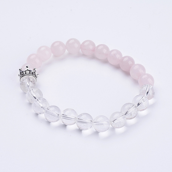 PandaHall Natural Rose Quartz & Quartz Crystal Stretch Bracelets, with Alloy Crown Beads, Antique Silver, Round, 2 inch(50mm) Rose Quartz
PandaHall Natural Rose Quartz & Quartz Crystal Stretch Bracelets, with Alloy Crown Beads, Antique Silver, Round, 2 inch(50mm) Rose Quartz