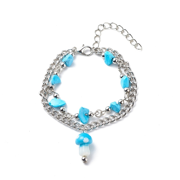 PandaHall Synthetic Turquoise(Dyed) Chips Beaded Double Line Multi-strand Bracelet, Gemstone Bracelet with Lampwork Mushroom Charm for Women...
PandaHall Synthetic Turquoise(Dyed) Chips Beaded Double Line Multi-strand Bracelet, Gemstone Bracelet with Lampwork Mushroom Charm for Women...