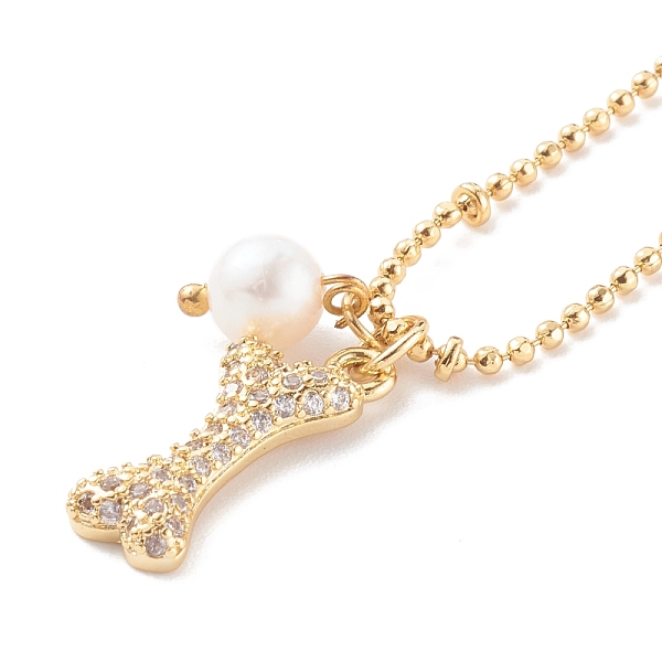 PandaHall Brass Micro Pave Clear Cubic Zirconia Bone Pendant Necklaces, with Ball Chains and Natural Pearl Beads, Real 18K Gold Plated...
PandaHall Brass Micro Pave Clear Cubic Zirconia Bone Pendant Necklaces, with Ball Chains and Natural Pearl Beads, Real 18K Gold Plated...