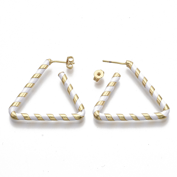 PandaHall Brass Stud Earrings, with Enamel and Earring Backs, Triangle, Real 18K Gold Plated, White, 35x31x3mm, Pin: 0.7mm Brass White
PandaHall Brass Stud Earrings, with Enamel and Earring Backs, Triangle, Real 18K Gold Plated, White, 35x31x3mm, Pin: 0.7mm Brass White