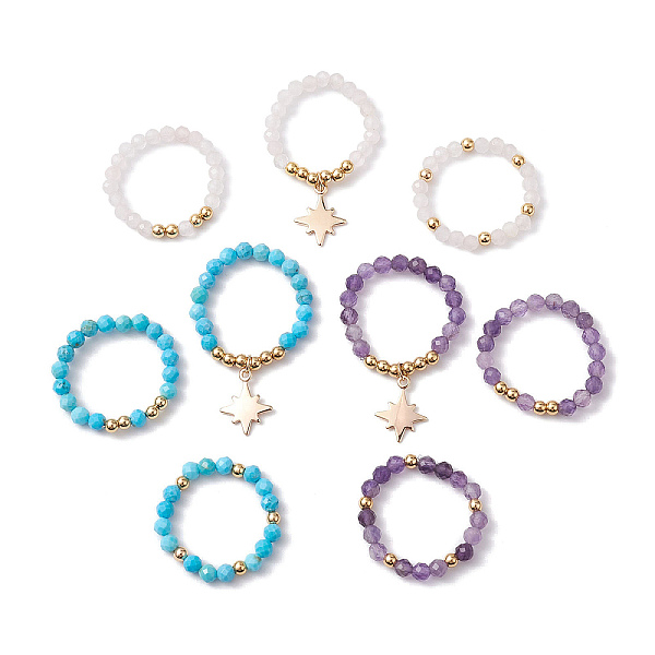 PandaHall 3Pcs 3 Styles Natural Mixed Gemstone Beaded Stretch Rings Set, Stackable Rings with Brass Star Charms, Inner Diameter: 21~22mm...
PandaHall 3Pcs 3 Styles Natural Mixed Gemstone Beaded Stretch Rings Set, Stackable Rings with Brass Star Charms, Inner Diameter: 21~22mm...