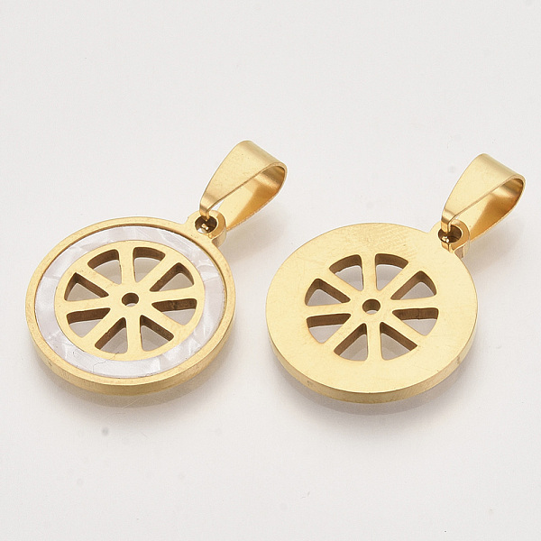 PandaHall 201 Stainless Steel Pendants, with Shell and Random Size Snap on Bails, Wheels Shape, Golden, 23x20x2mm, Hole: 7~10x3~5mm 201...
PandaHall 201 Stainless Steel Pendants, with Shell and Random Size Snap on Bails, Wheels Shape, Golden, 23x20x2mm, Hole: 7~10x3~5mm 201...