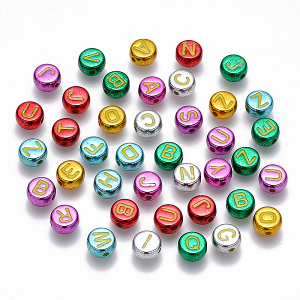 PandaHall Plating Acrylic Beads, Horizontal Hole, Flat Round with Initial Letter, Mixed Color, Random Mixed Letters, 7x3.5mm, Hole: 1.2mm..., Multicolor
PandaHall Plating Acrylic Beads, Horizontal Hole, Flat Round with Initial Letter, Mixed Color, Random Mixed Letters, 7x3.5mm, Hole: 1.2mm..., Multicolor