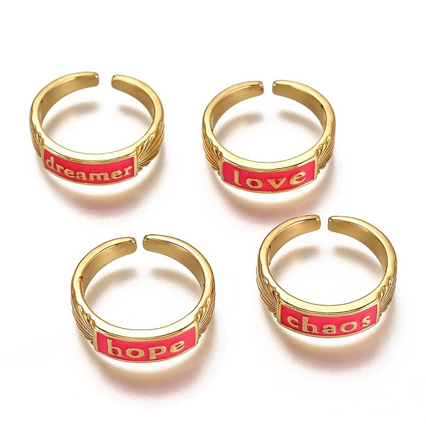 PandaHall Brass Enamel Cuff Rings, Open Rings, Word, Real 18K Gold Plated, Long-Lasting Plated, Deep Pink, US Size 6, Inner Diameter: 17mm...
PandaHall Brass Enamel Cuff Rings, Open Rings, Word, Real 18K Gold Plated, Long-Lasting Plated, Deep Pink, US Size 6, Inner Diameter: 17mm...