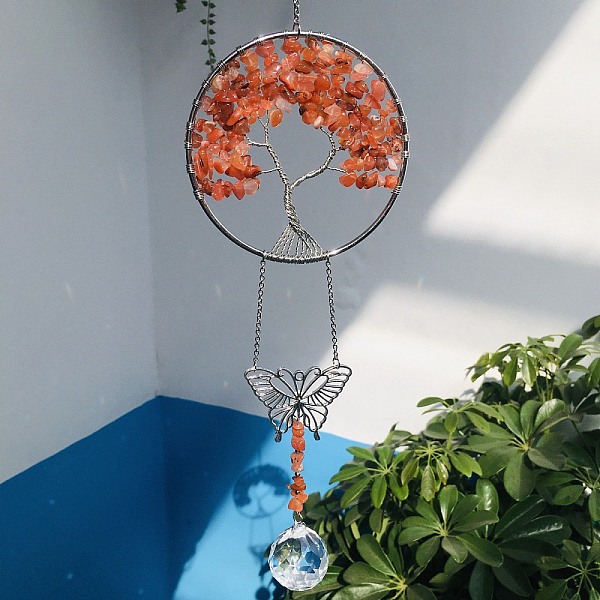 PandaHall Glass Teardrop Pendant Decoration, Hanging Suncatchers, with Natural Carnelian Chip Tree of Life, for Window Home Garden...
PandaHall Glass Teardrop Pendant Decoration, Hanging Suncatchers, with Natural Carnelian Chip Tree of Life, for Window Home Garden...