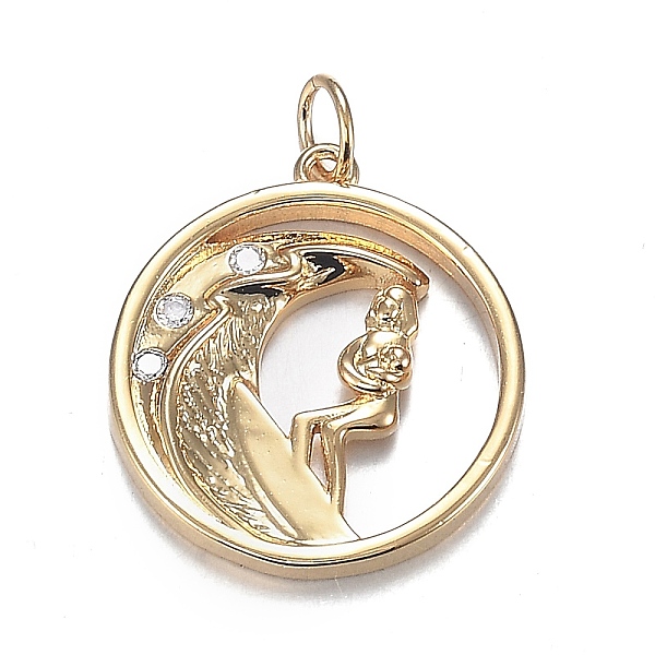 PandaHall Brass Micro Clear Cubic Zirconia Pendants, Long-Lasting Plated, Ring with Moon and Woman, Real 18K Gold Plated, 21x19x3mm, Hole...
PandaHall Brass Micro Clear Cubic Zirconia Pendants, Long-Lasting Plated, Ring with Moon and Woman, Real 18K Gold Plated, 21x19x3mm, Hole...